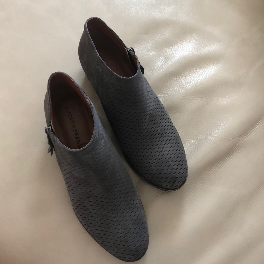 Gray zippered ankle boots